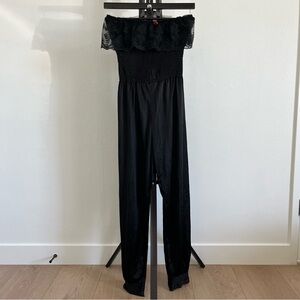 Undercover Wear Dressy Jumpsuit Vintage M Black Lace Off Shoulder Nylon Sexy